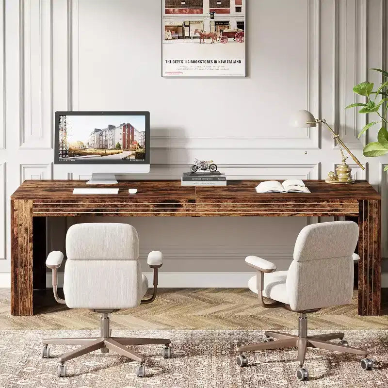 Scrivania extra lunga da 200 cm per due persone, con piano in MDF e telaio in metallo