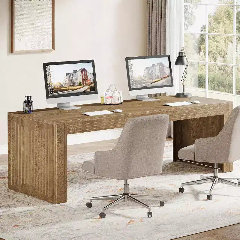 79-Inch Extra Long Two-Person Desk with MDF Top and Metal Frame