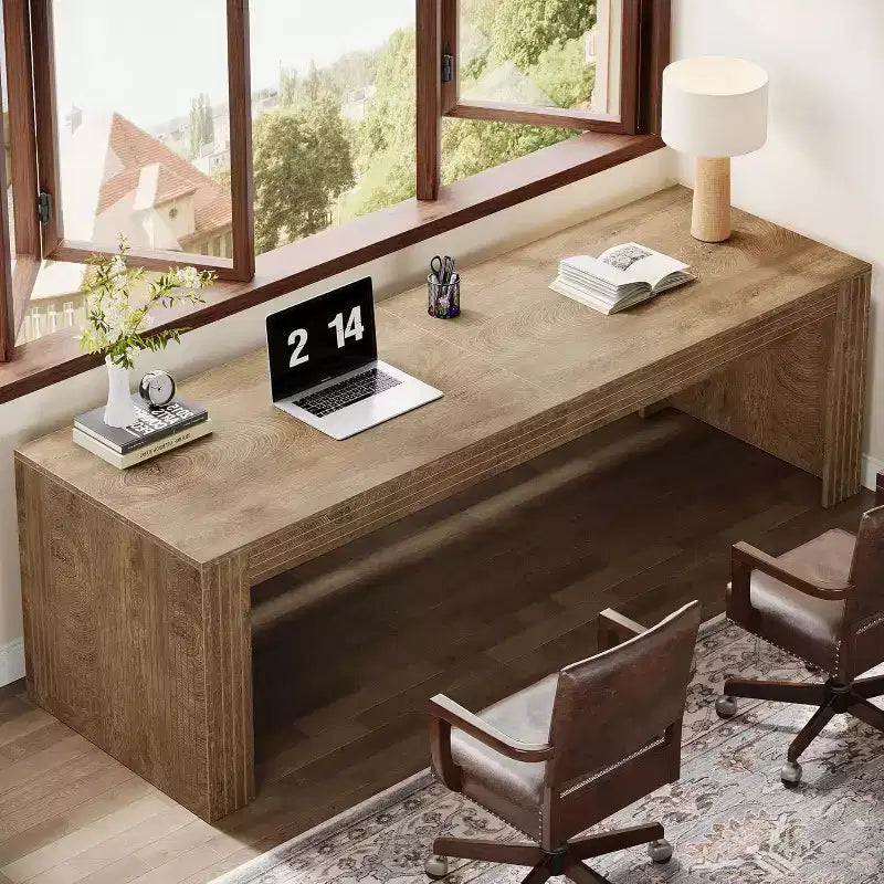 79-Inch Extra Long Two-Person Desk with MDF Top and Metal Frame