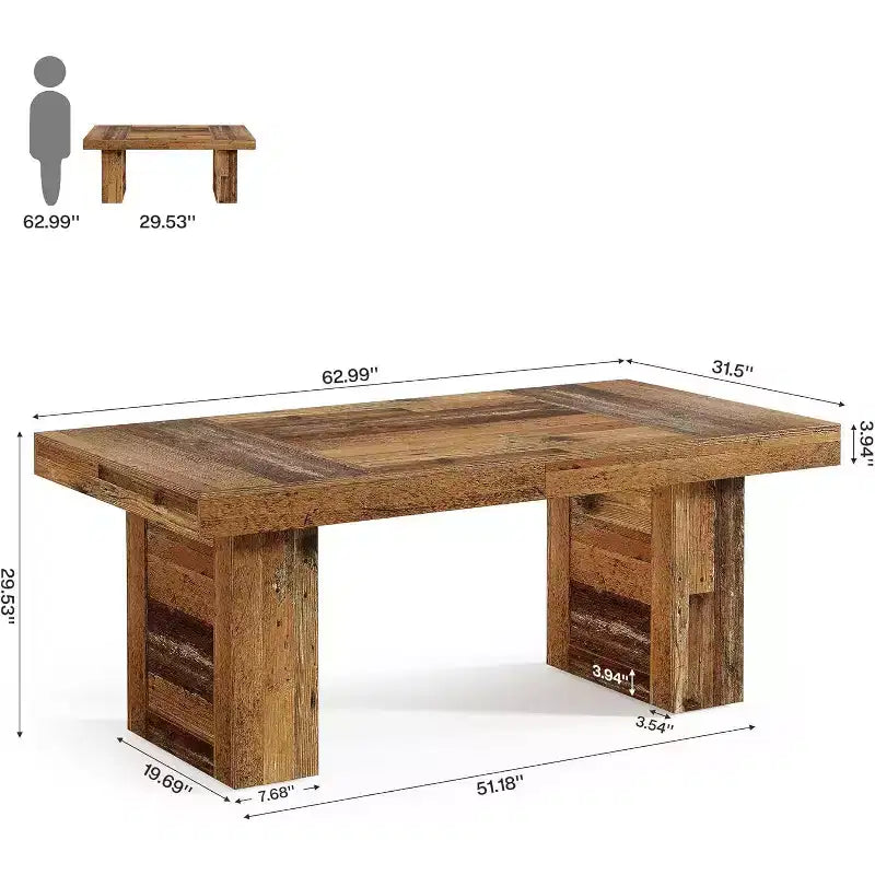 63-Inch Round Farmhouse Dining Table with Heavy-Duty Legs, Seats 4–6, Rustic Brown