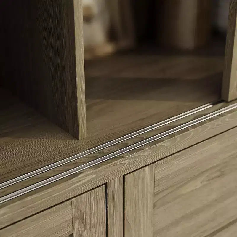 63W Kitchen Pantry Cabinet with Sliding Glass Doors and 2 Drawers, Tall Storage Hutch for Dining Room