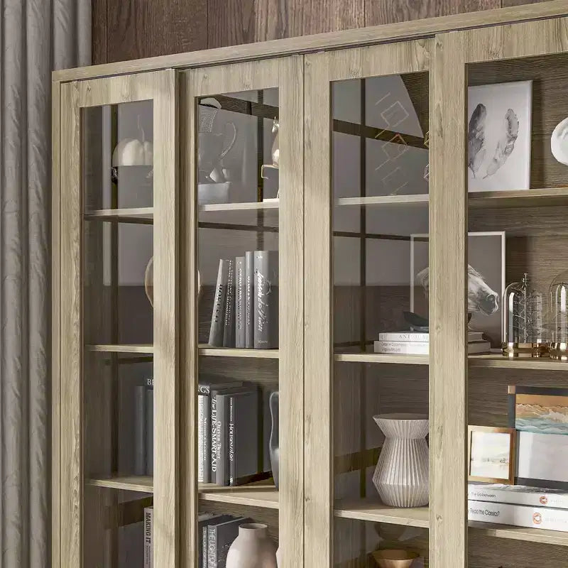 Dispensa da Cucina da 63W con Ante Scorrevoli in Vetro e 2 Cassetti, Credenza Alta per Sala da Pranzo