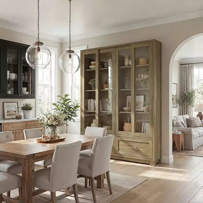 Dispensa da Cucina da 63W con Ante Scorrevoli in Vetro e 2 Cassetti, Credenza Alta per Sala da Pranzo