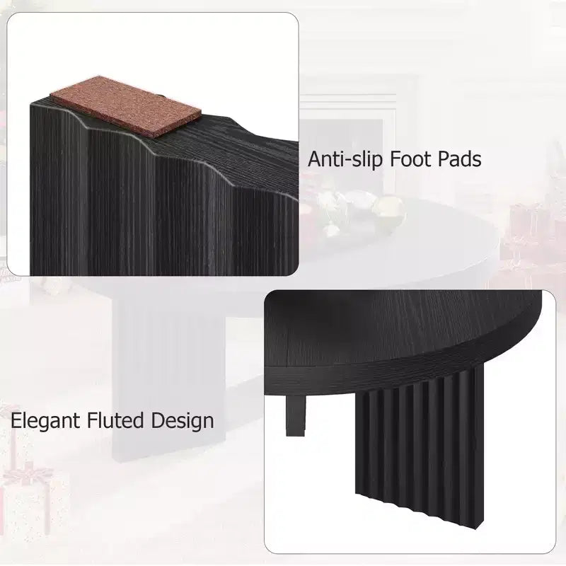 33.4 Inch Small Round Coffee Table with Thick Top and Fluted Legs for Living Room or Bedroom