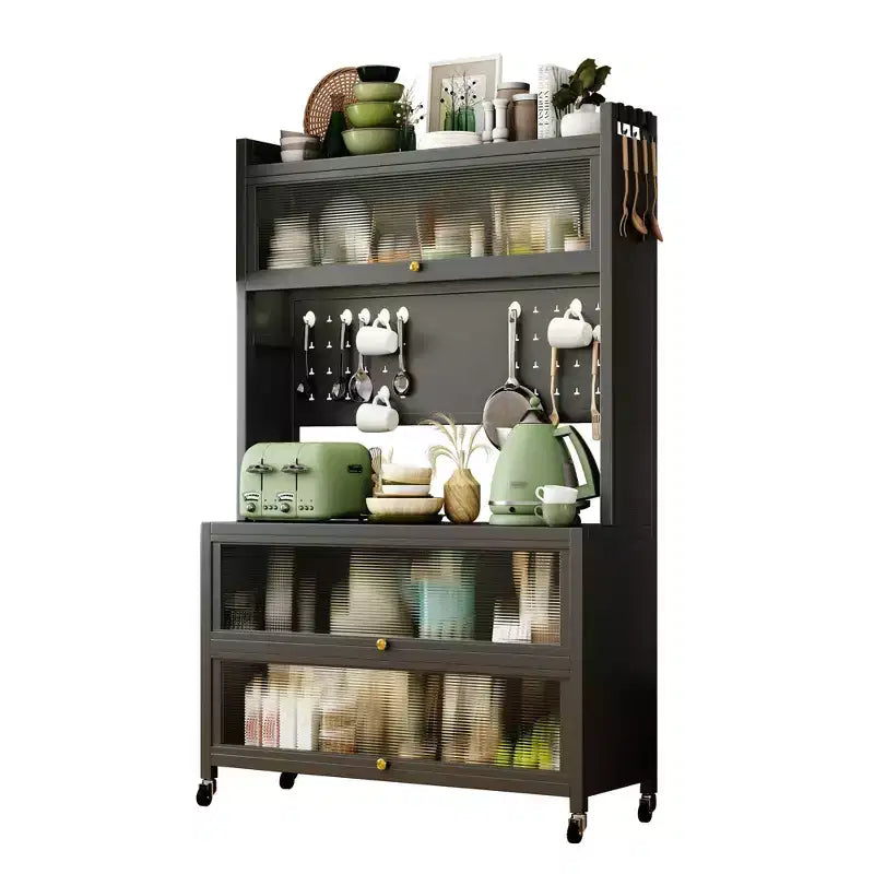 65-Inch 5-Tier Kitchen Bakers Rack with Flip Door Cabinet – Microwave Stand and Coffee Bar, Grey