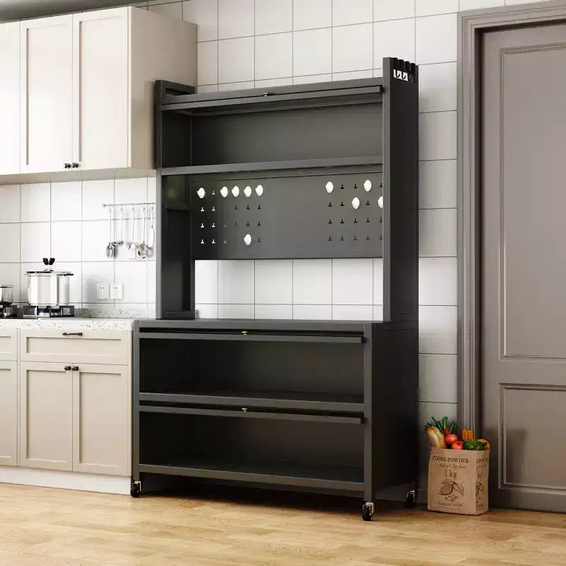 65-Inch 5-Tier Kitchen Bakers Rack with Flip Door Cabinet – Microwave Stand and Coffee Bar, Grey