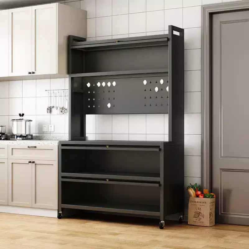 Pensile da Cucina a 5 Livelli da 65 Pollici con Armadietto ad Anta a Ribalta – Supporto per Microonde e Bar per il Caffè, Grigio