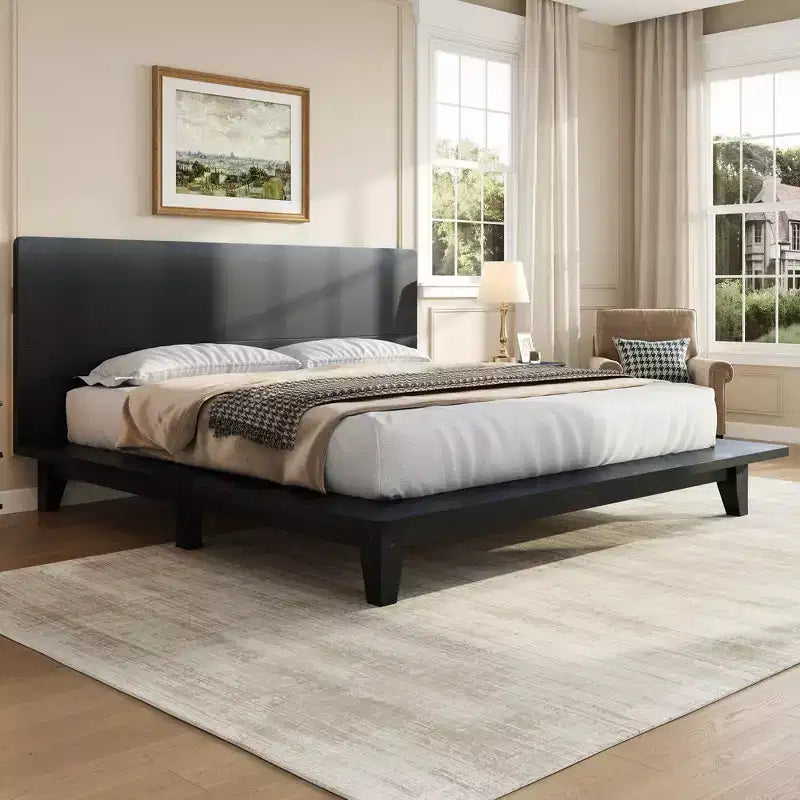 Full Platform Bed Frame with Headboard and Wood Slat Support – Pine Wood & MDF