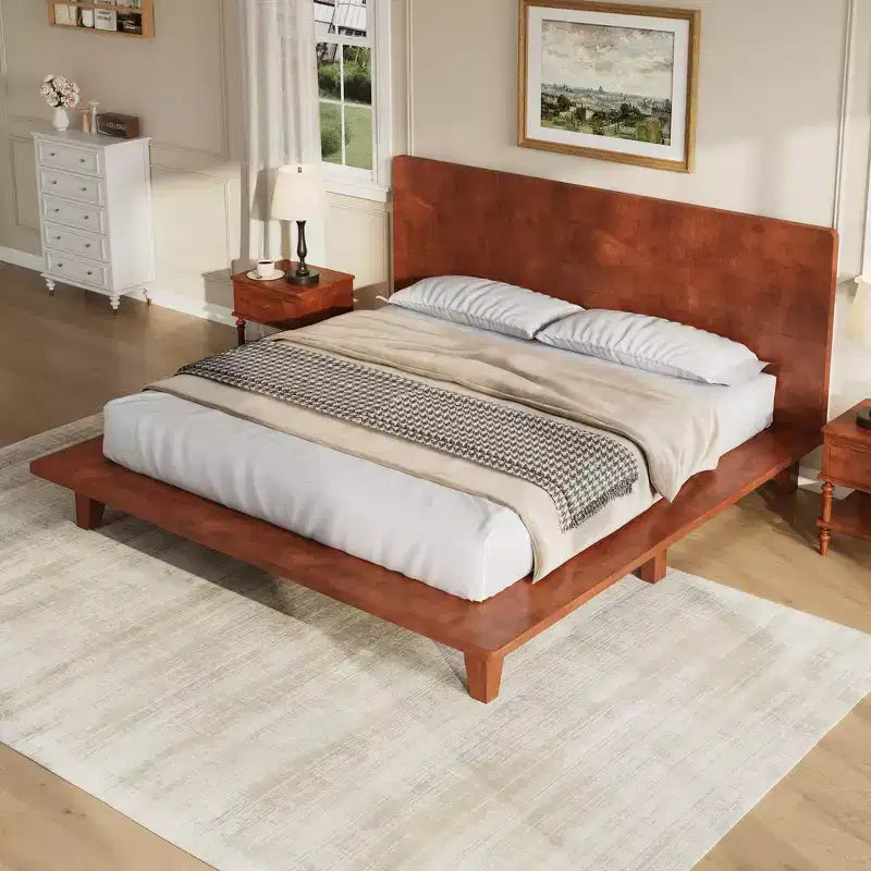 Full Platform Bed Frame with Headboard and Wood Slat Support – Pine Wood & MDF