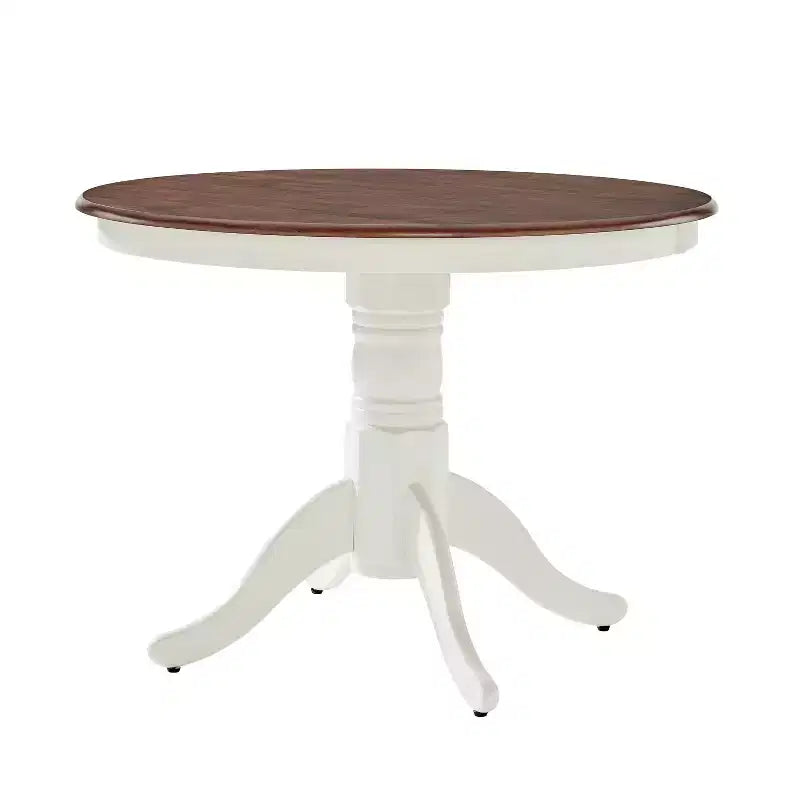 42-Inch Round Pedestal Dining Table, Distressed White, Seats 4