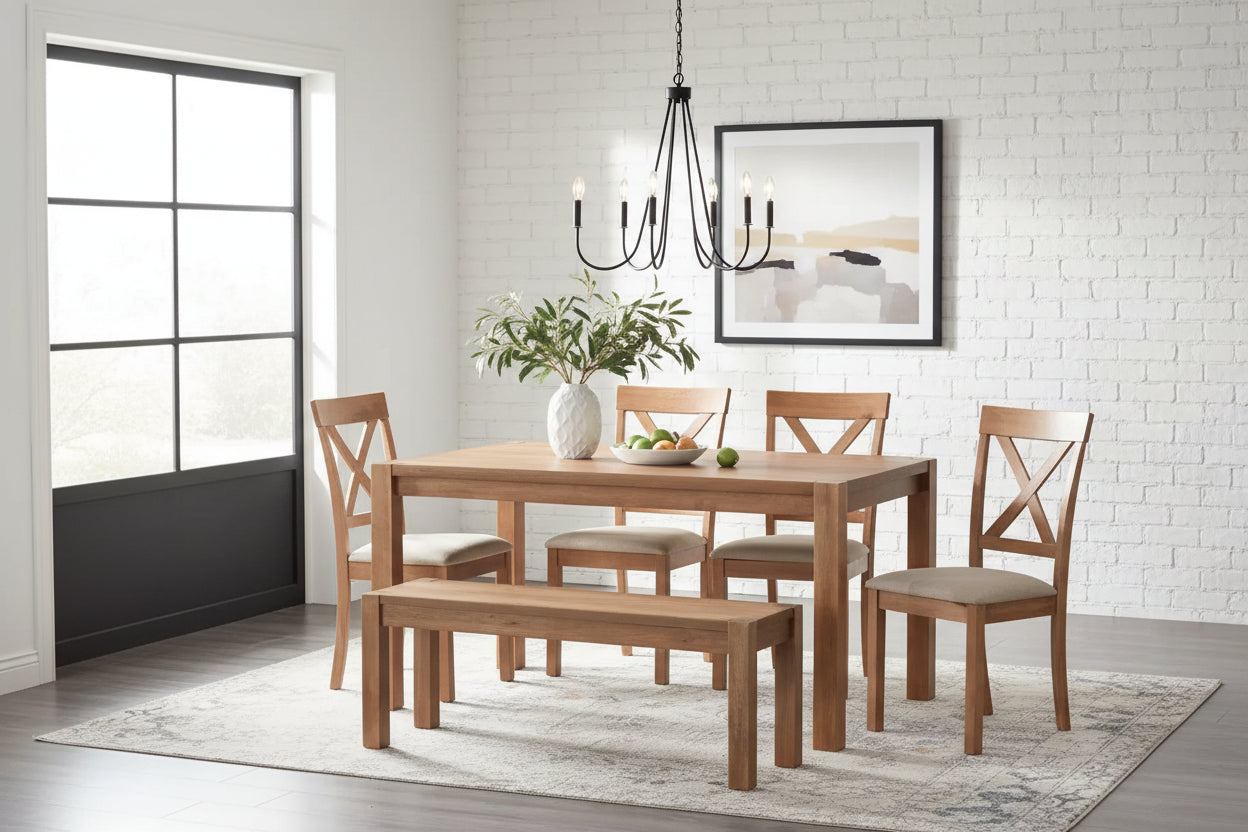 Rectangular Dining Table with Driftwood Finish, Seats 6