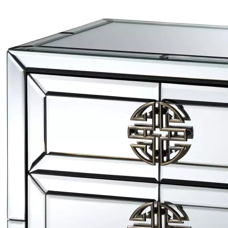 3-Drawer Mirrored Nightstand with Antique Bronze Finish