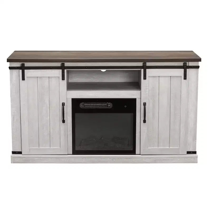 Electric Fireplace Saw Cut TV Stand for TVs up to 60": Home Essentials, Barn Door Console, Cable Management