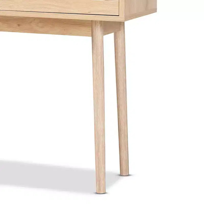 Consolle a 2 cassetti in legno e rattan, marrone