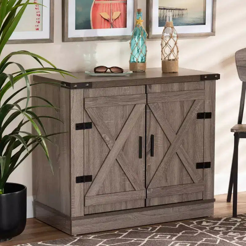 Scarpiera a 2 ante in legno stile rustico, rovere marrone