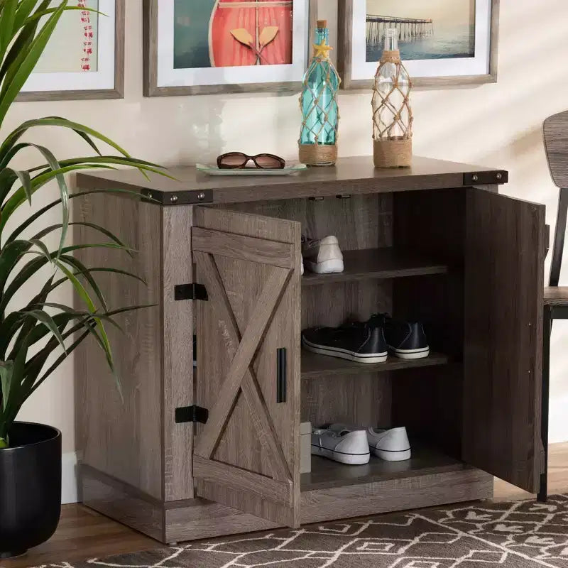Scarpiera a 2 ante in legno stile rustico, rovere marrone