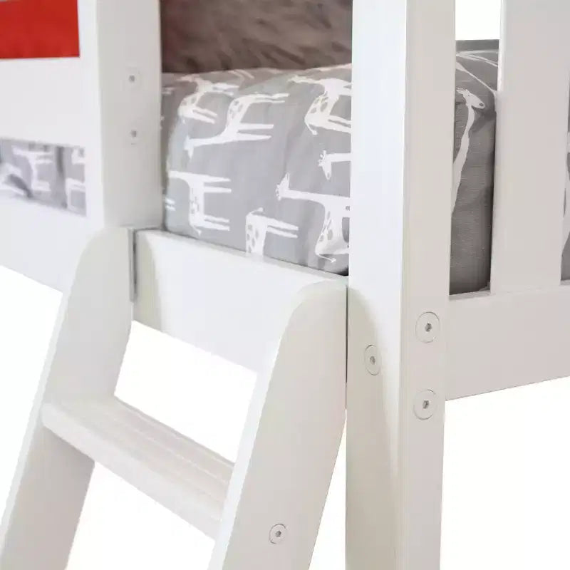 Letto a castello a L una piazza e mezza con libreria per bambini