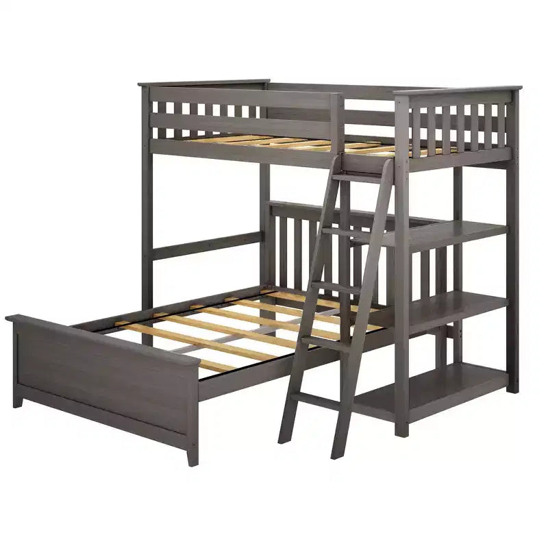 L-Shaped Bunk Bed Twin over Full with Bookcase for Kids