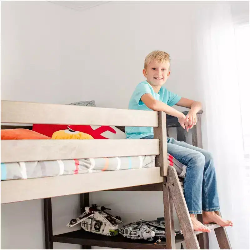 Letto a castello a L una piazza e mezza con libreria per bambini