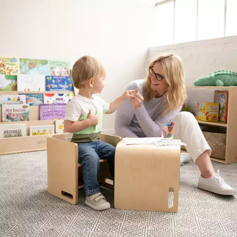 Sedia per bambini multiuso Bentwood – Seggiolina cubo in legno 3 in 1 per bambini