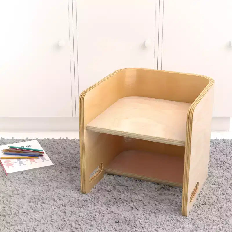Sedia per bambini multiuso Bentwood – Seggiolina cubo in legno 3 in 1 per bambini