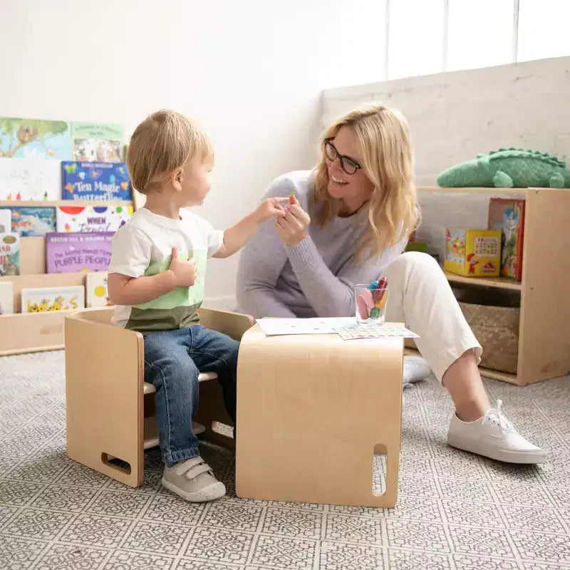 Sedia per bambini multiuso Bentwood – Seggiolina cubo in legno 3 in 1 per bambini