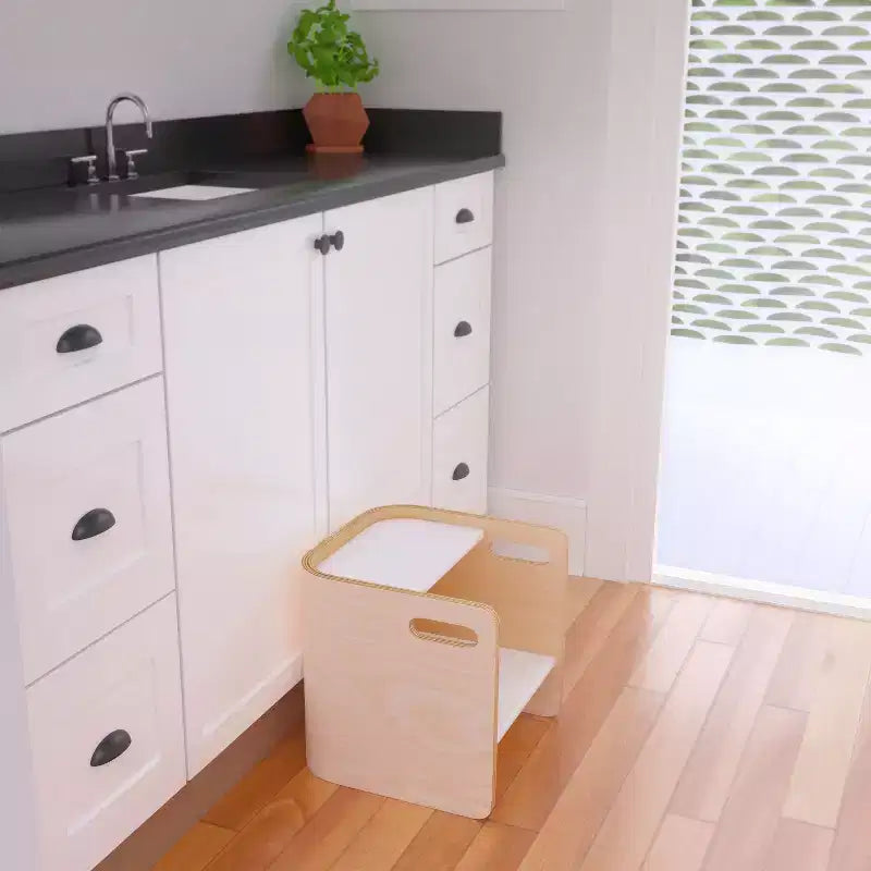 Sedia per bambini multiuso Bentwood – Seggiolina cubo in legno 3 in 1 per bambini