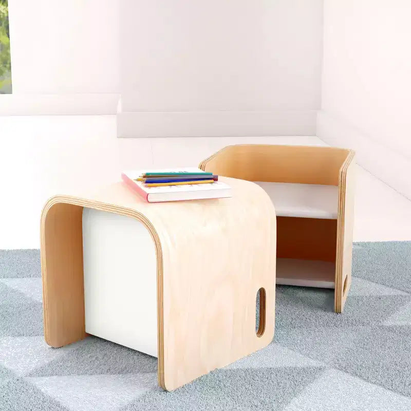 Sedia per bambini multiuso Bentwood – Seggiolina cubo in legno 3 in 1 per bambini