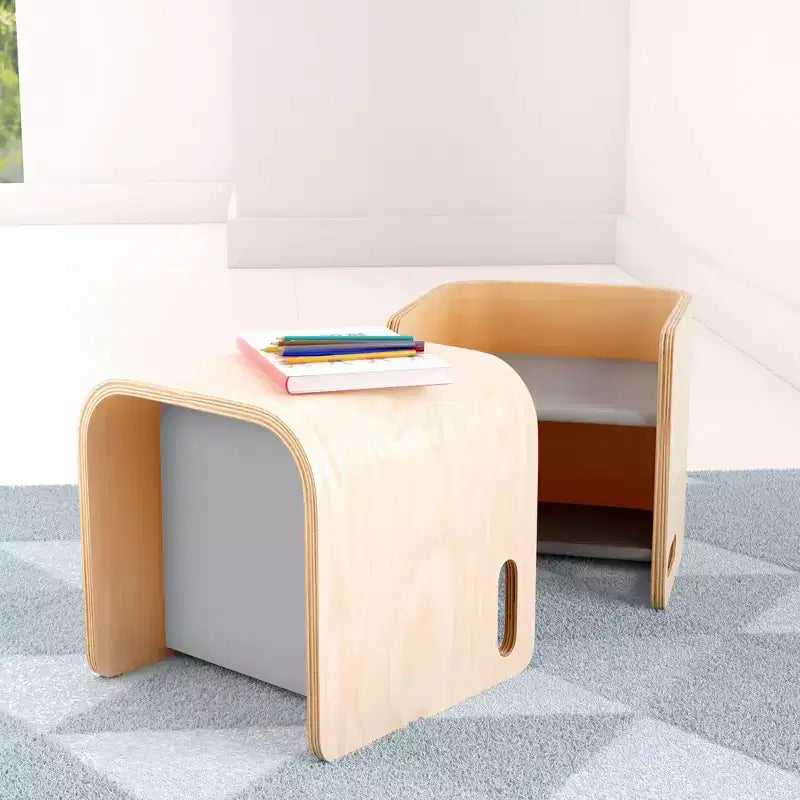Sedia per bambini multiuso Bentwood – Seggiolina cubo in legno 3 in 1 per bambini