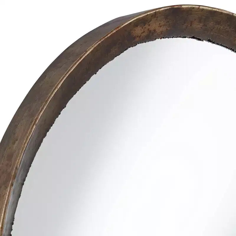 Round Wall Mirror with Iron Frame, 34 Inch