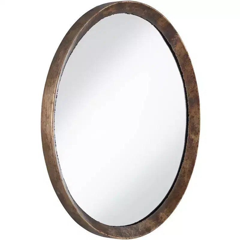 Round Wall Mirror with Iron Frame, 34 Inch
