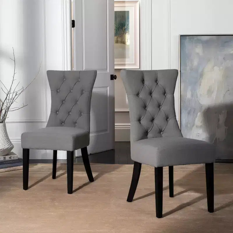 Set di 2 sedie con schienale – Rivestimento in tessuto, gambe in legno, schienale capitonné
