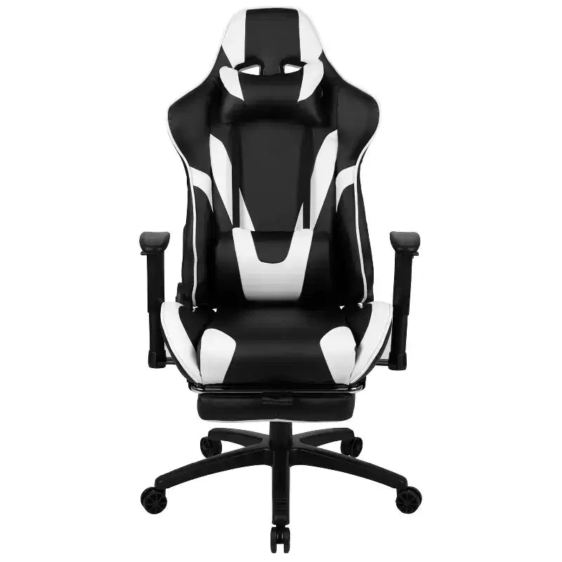 Sedia da gaming stile racing con schienale reclinabile e poggiapiedi estraibile