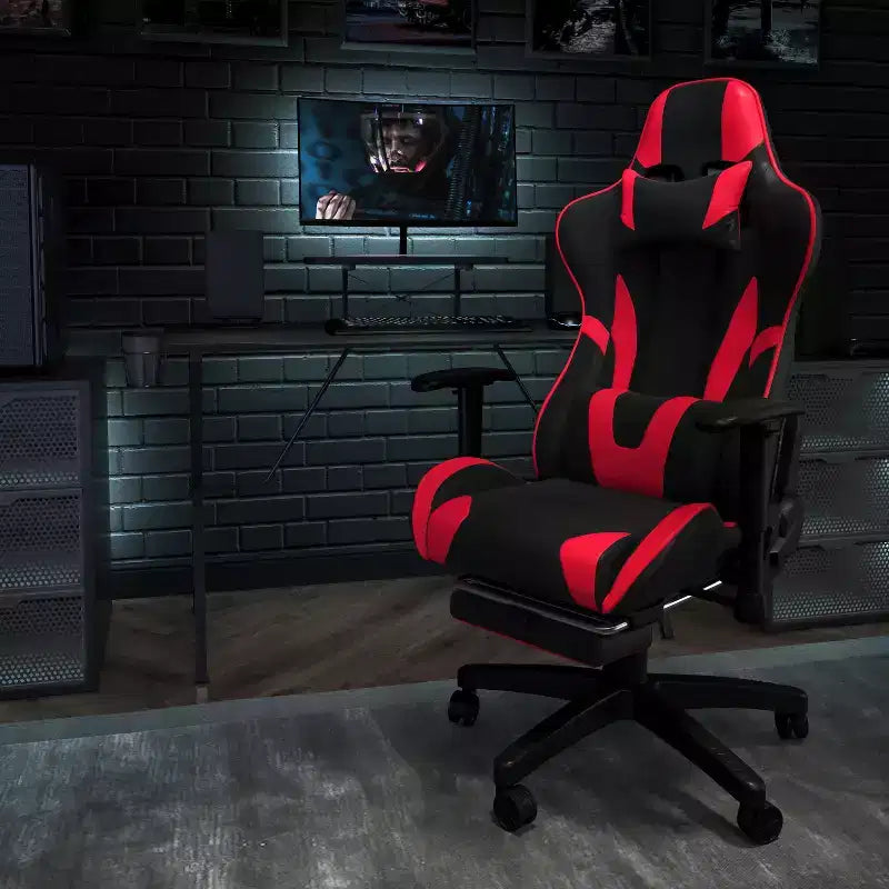Racing Style Gaming Chair with Reclining Back and Slide-Out Footrest