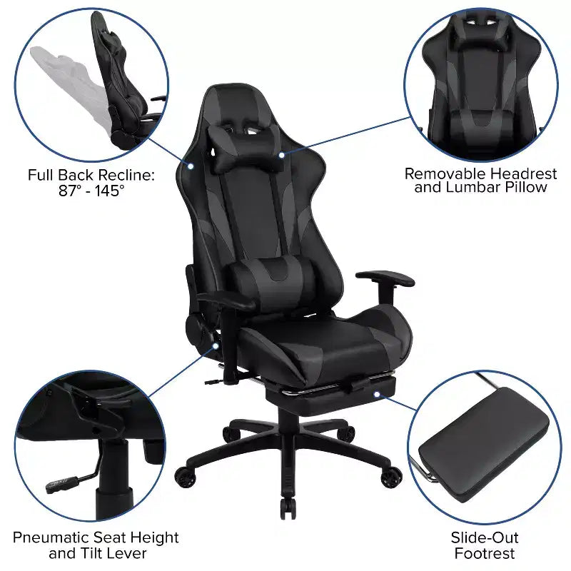 Sedia da gaming stile racing con schienale reclinabile e poggiapiedi estraibile