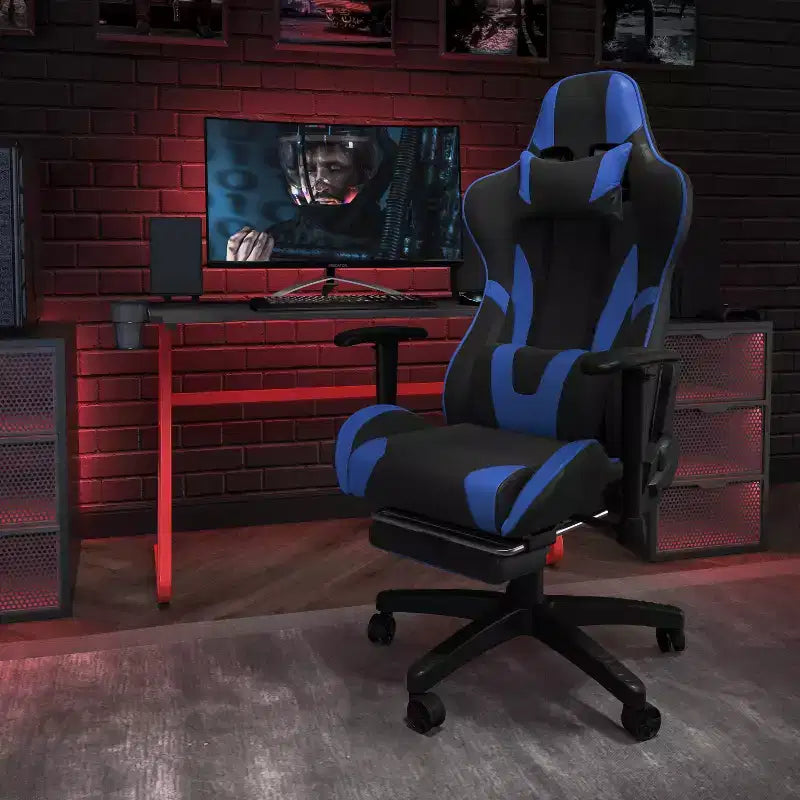 Sedia da gaming stile racing con schienale reclinabile e poggiapiedi estraibile