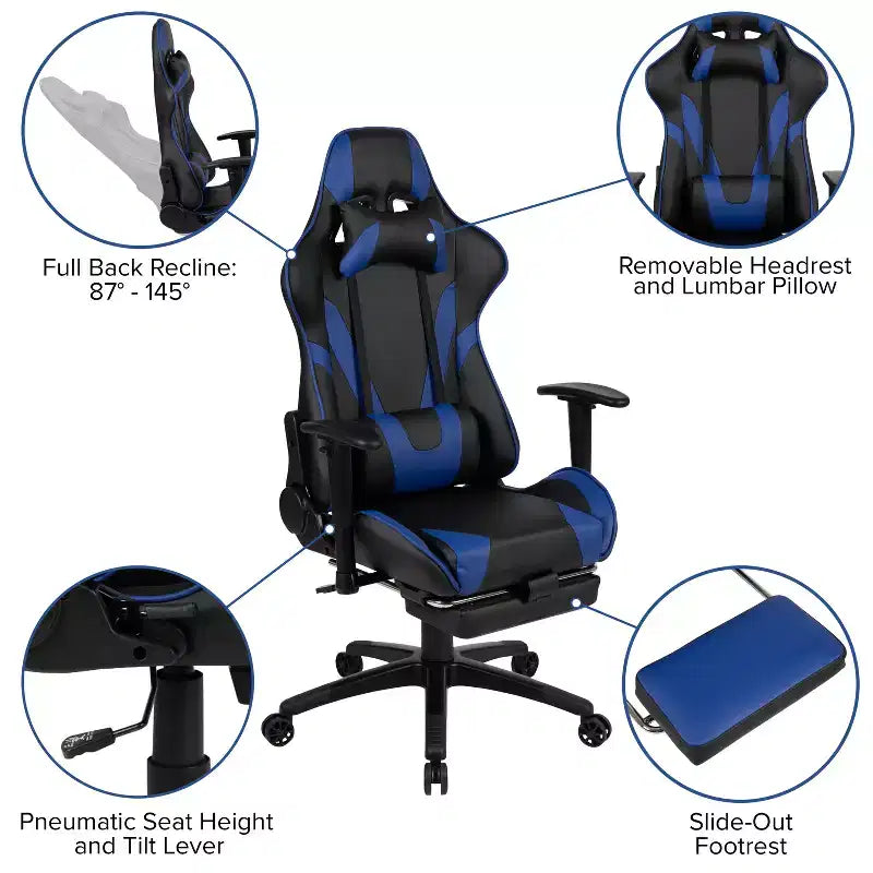 Sedia da gaming stile racing con schienale reclinabile e poggiapiedi estraibile
