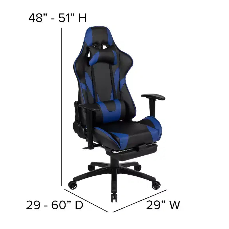 Sedia da gaming stile racing con schienale reclinabile e poggiapiedi estraibile