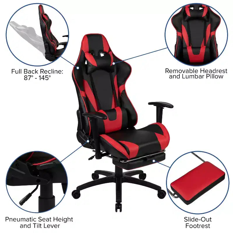 Racing Style Gaming Chair with Reclining Back and Slide-Out Footrest