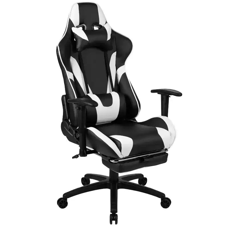 Racing Style Gaming Chair with Reclining Back and Slide-Out Footrest