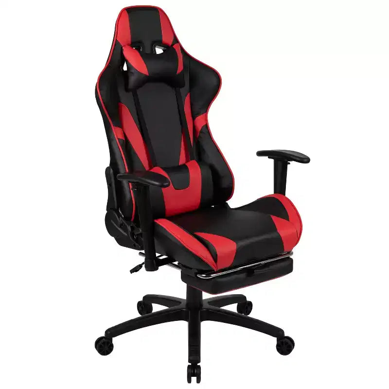 Racing Style Gaming Chair with Reclining Back and Slide-Out Footrest