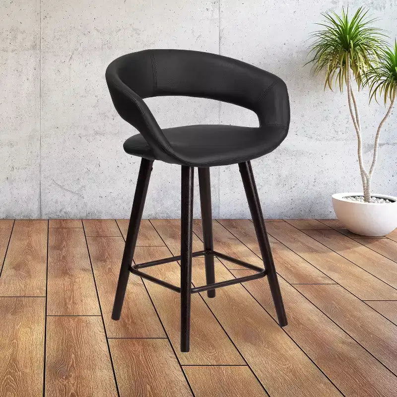 24'' Round Back Upholstered Counter Height Bar Stool with Wood Frame