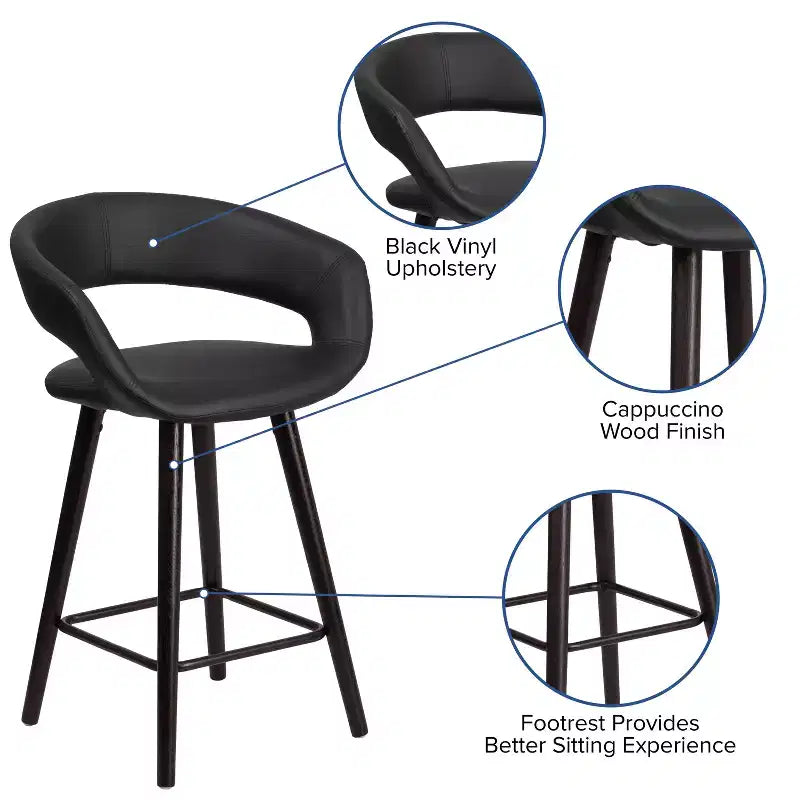 24'' Round Back Upholstered Counter Height Bar Stool with Wood Frame