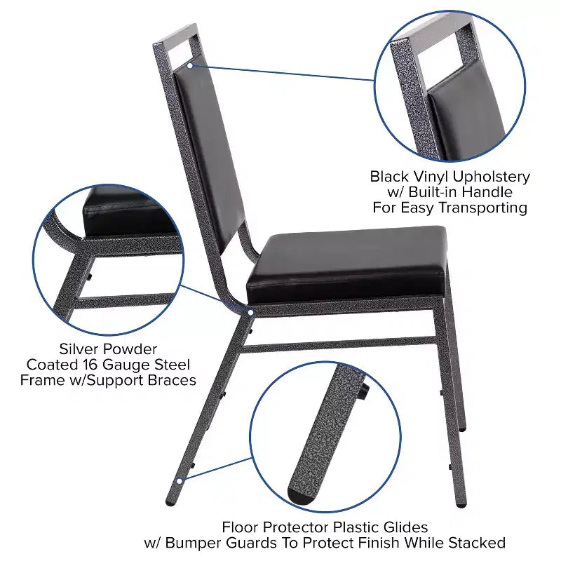Square Back Stacking Banquet Chair with Silver Vein Steel Frame – Commercial Grade