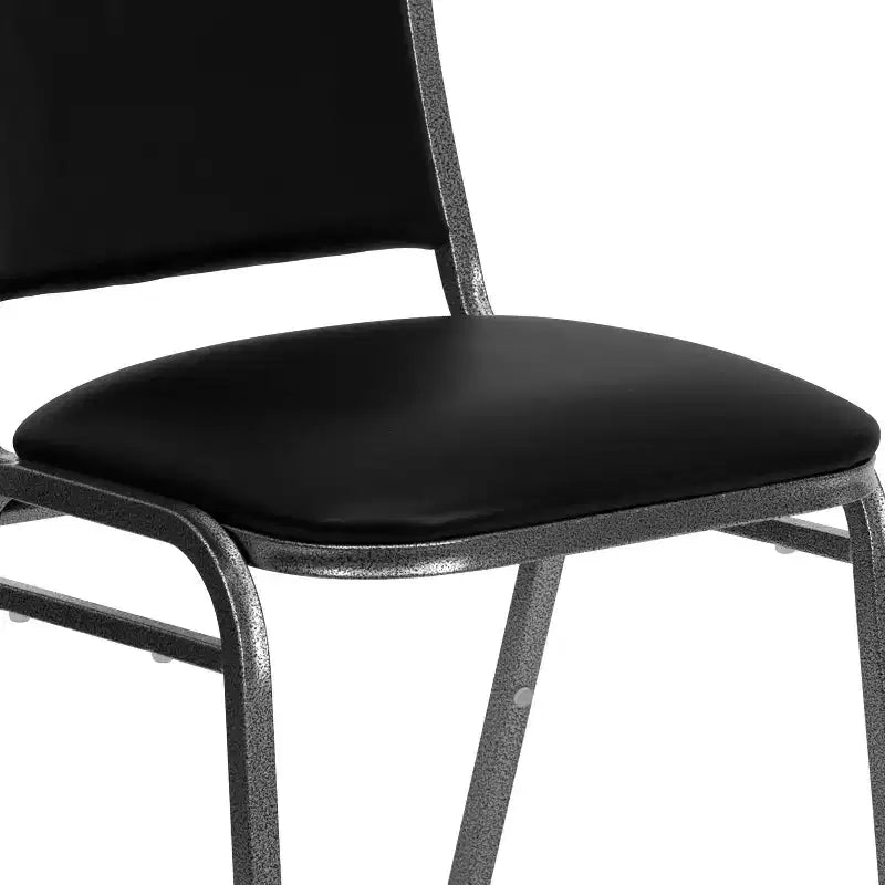 Sedia impilabile per banchetti in vinile nero con telaio in acciaio "Silver Vein" – Grado commerciale