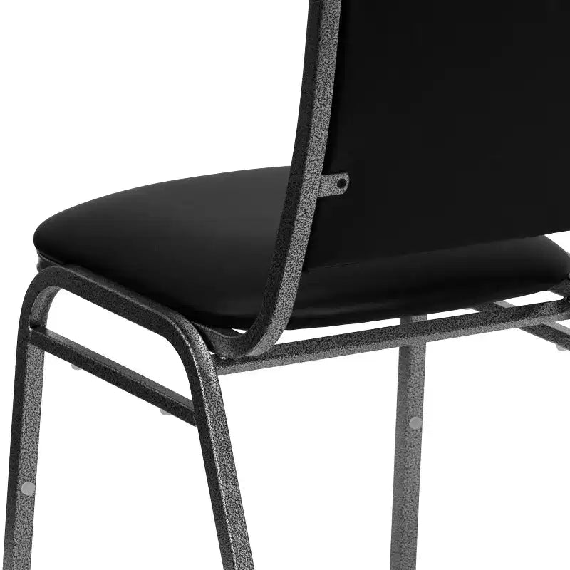 Sedia impilabile per banchetti in vinile nero con telaio in acciaio "Silver Vein" – Grado commerciale