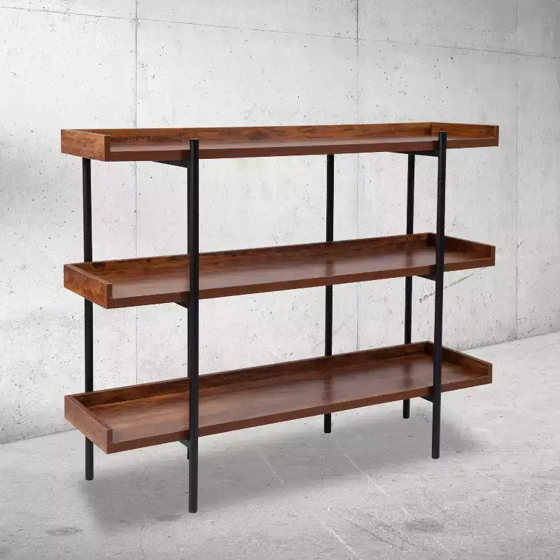 Libreria espositiva a 3 ripiani – 89 cm di altezza, finitura in venatura di legno rustica