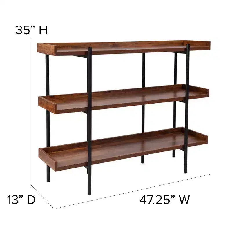 Libreria espositiva a 3 ripiani – 89 cm di altezza, finitura in venatura di legno rustica