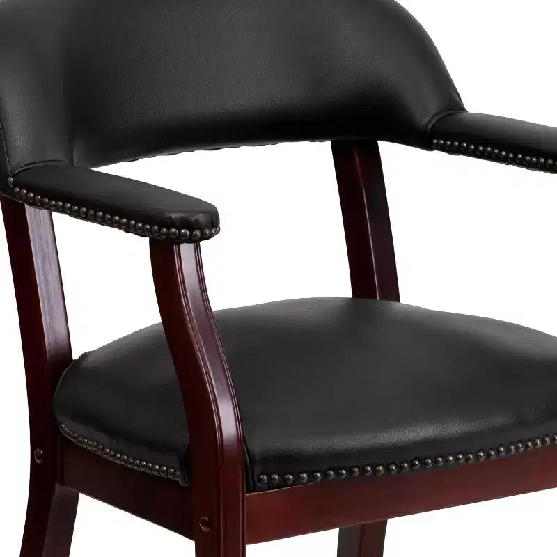 Presidente da Conferenza con Rivestimento in Vinile, Borchie in Ottone e Ruote – Struttura in Legno Massello