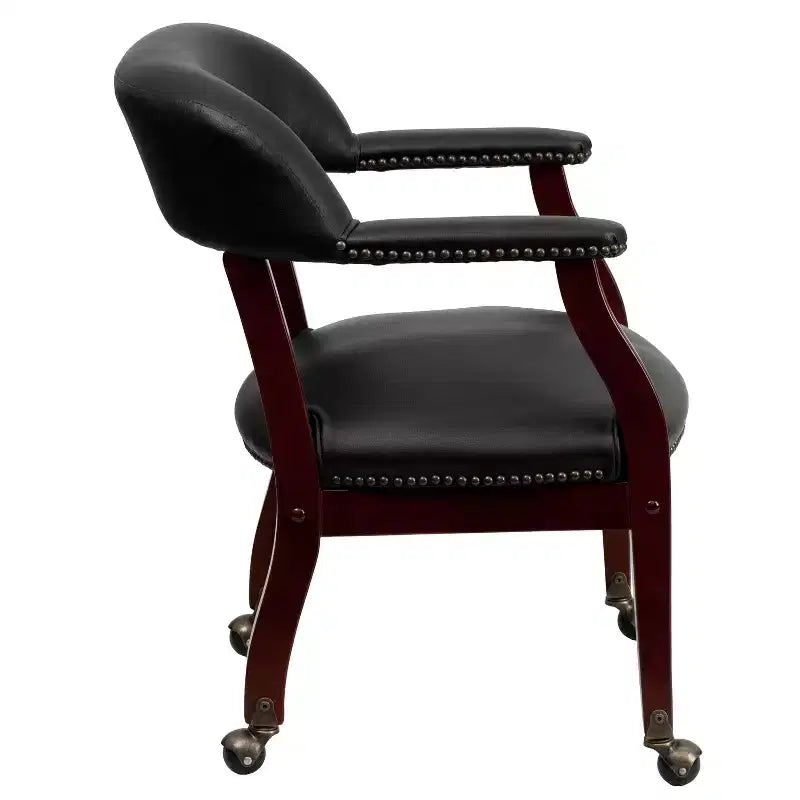 Presidente da Conferenza con Rivestimento in Vinile, Borchie in Ottone e Ruote – Struttura in Legno Massello